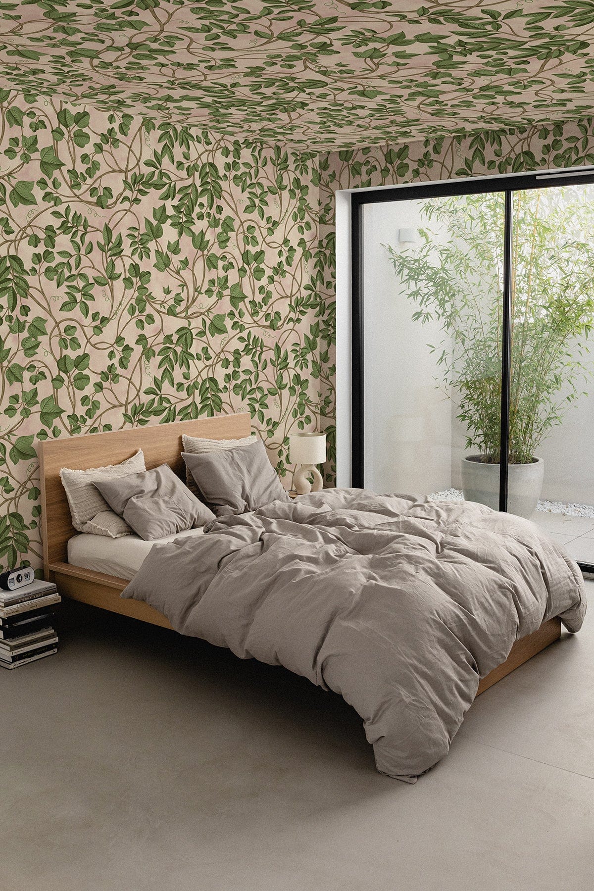 Botanic Leaves Pink – Elegant wall mural with soft pink and green ...