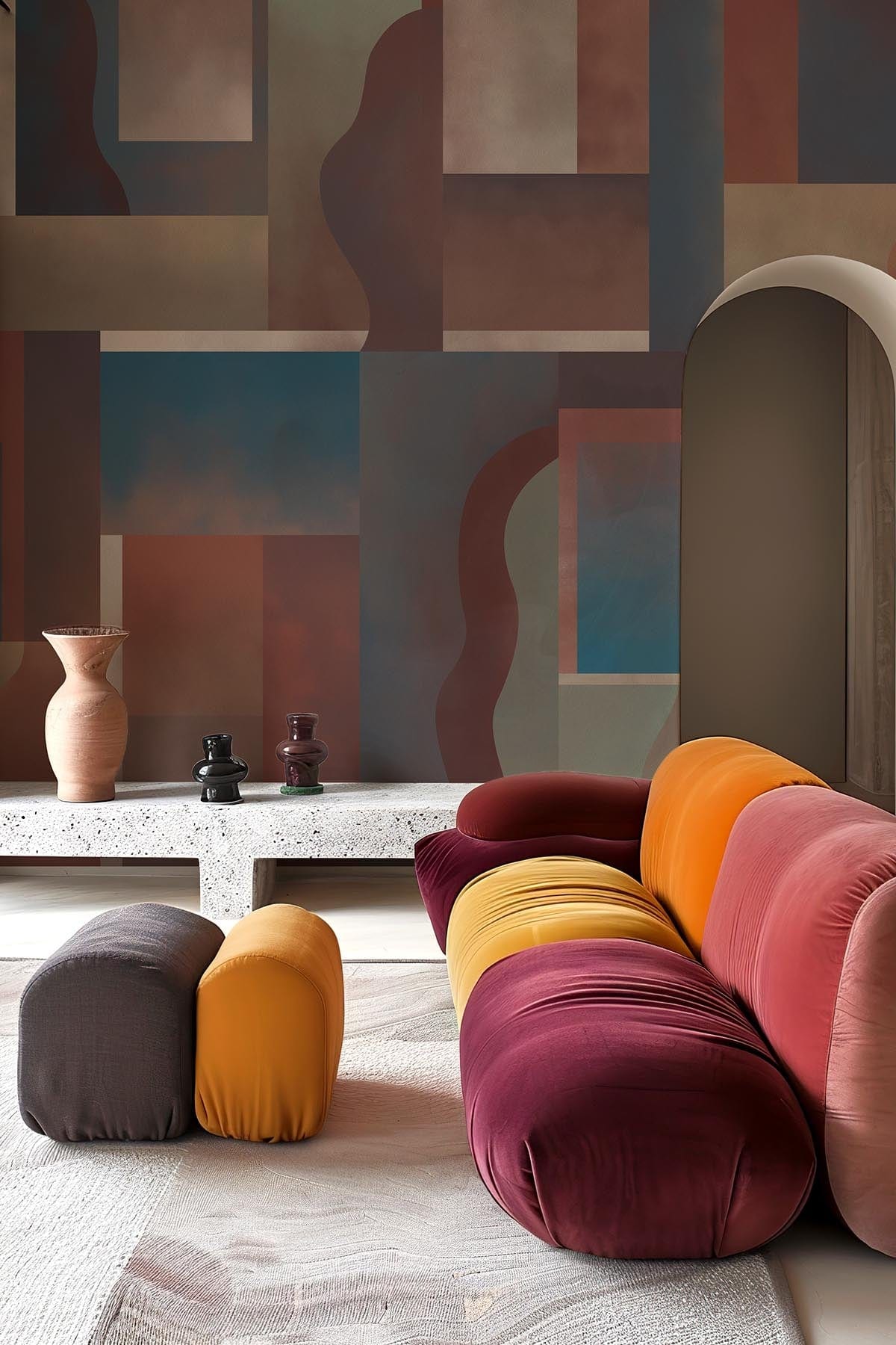 Constructed Shapes Wall Mural – Bold Retro Colors & Modern Design ...
