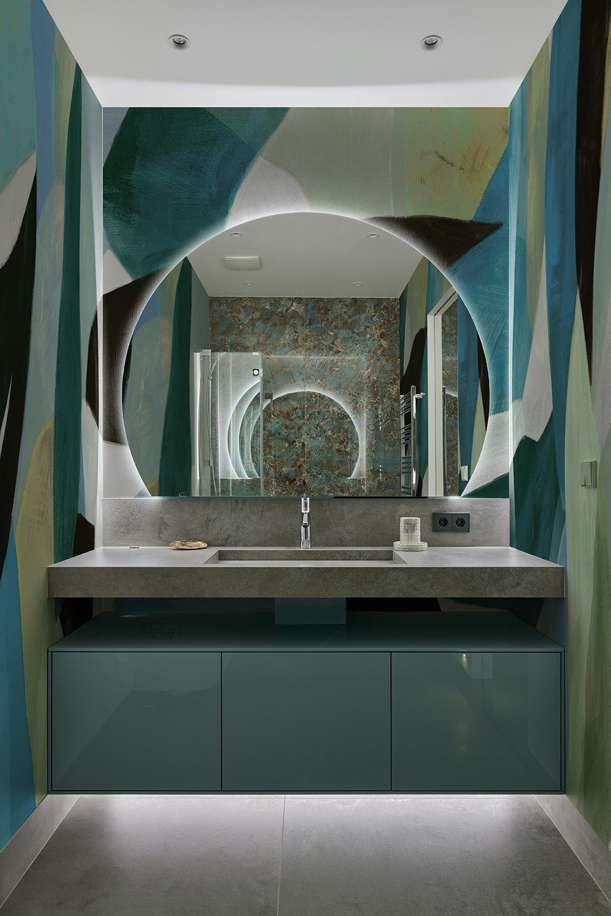 Bold Shapes Teal Mural – Abstract Art and Dynamic Modern Design ...
