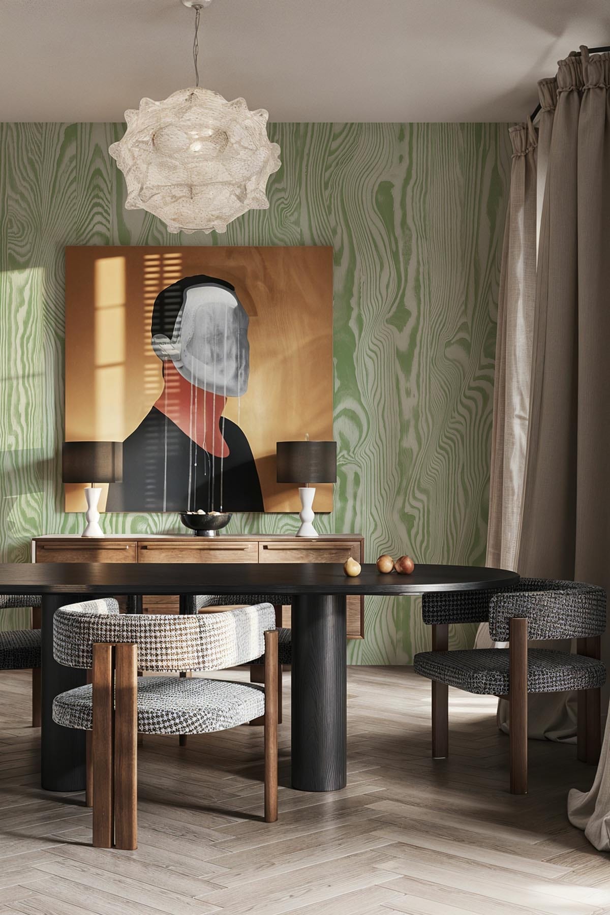ウッド　シャンデリア Vibrant Veneer Green – Urban Sophistication with Marbling Texture