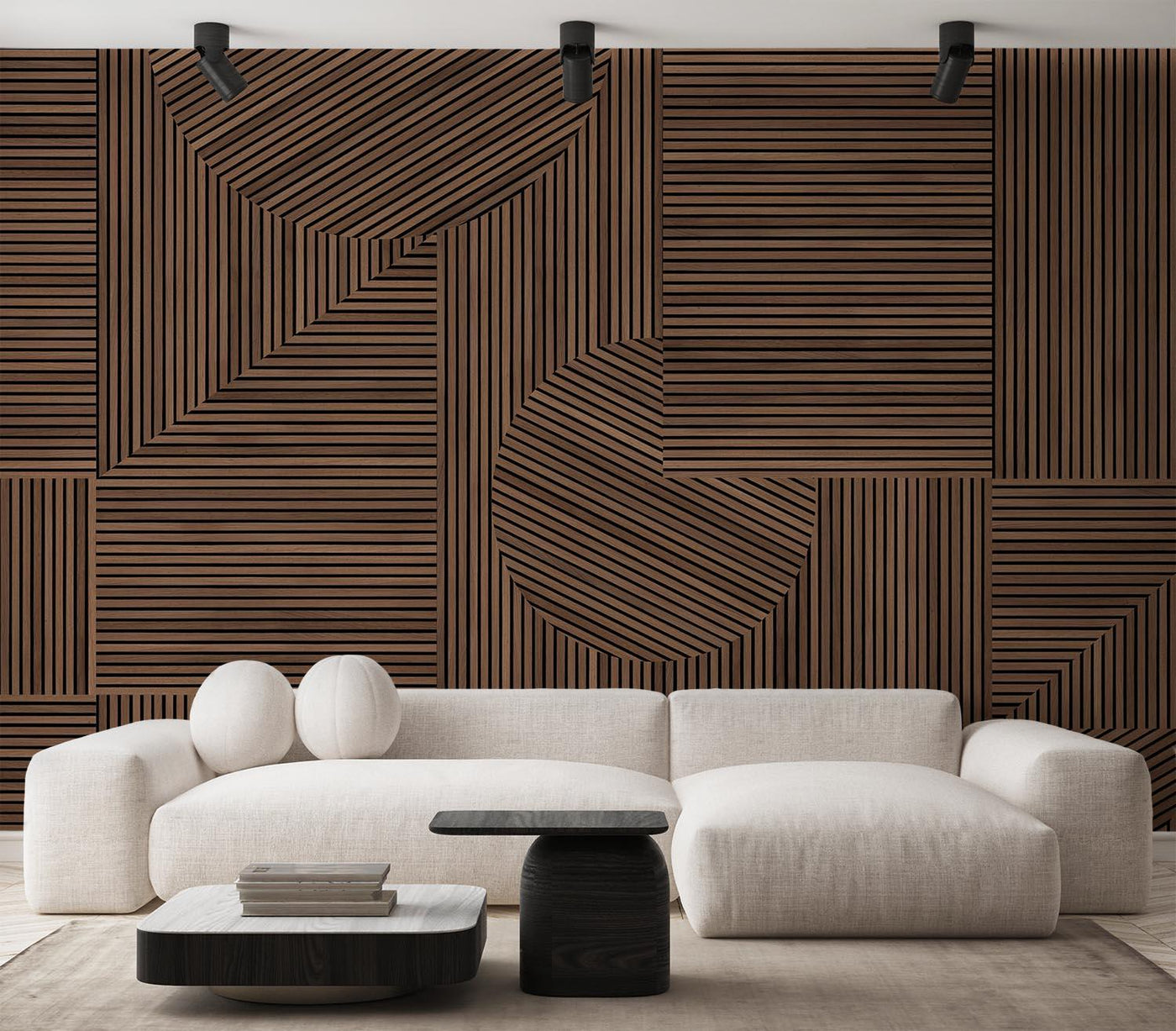 Wood wallpapers for a nordic interior. Rib wood panels, wood wall art for a warm japandi interior, Japandi wall murals for an organic modern interior