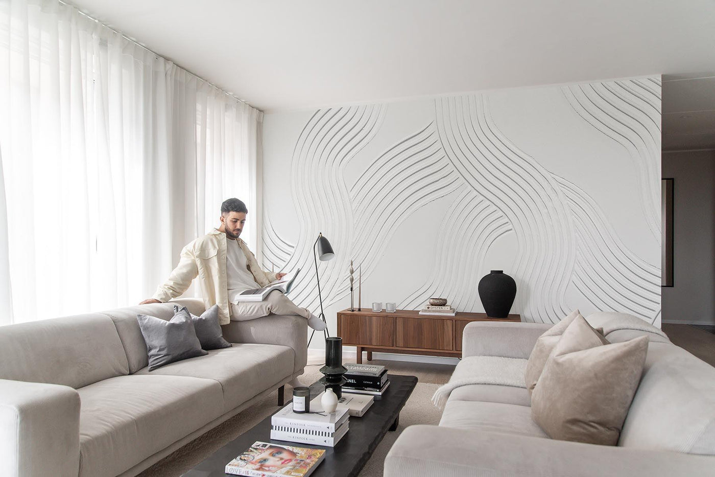 Vita strukturerade väggmålningar för din inre uppdatering av vardagsrum, sovrum eller andra rum i behov av vita väggväggmålningar