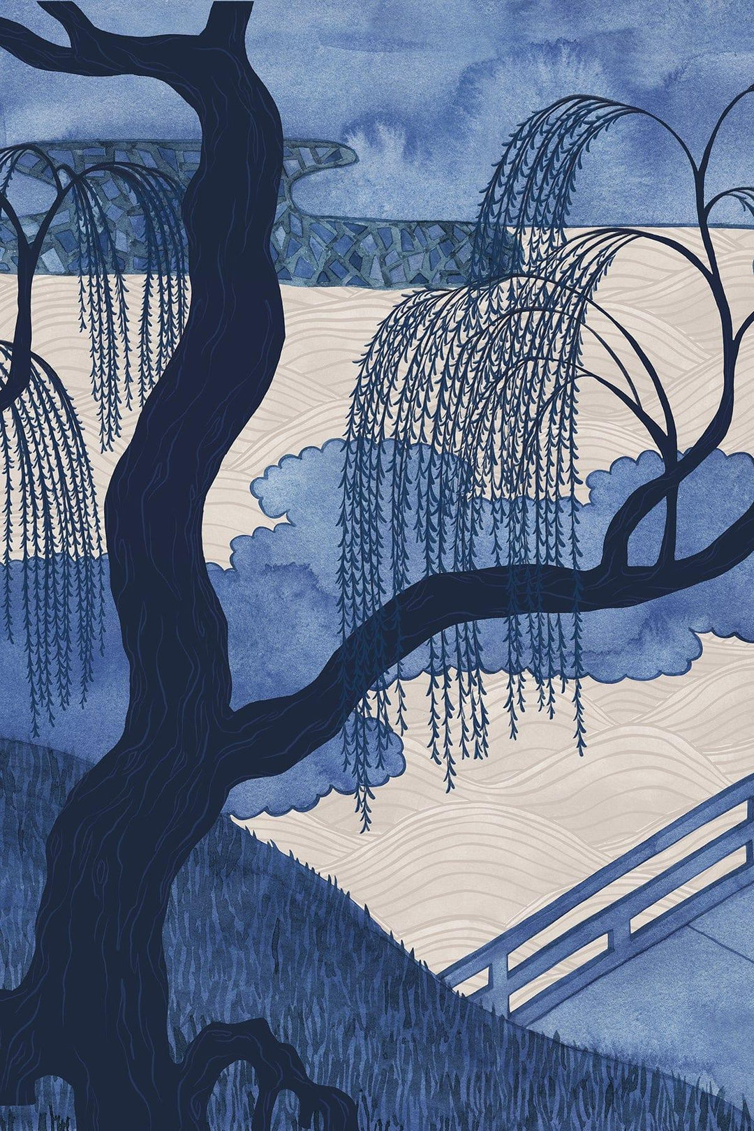 木版画『Peaceful blue 』 AsianBlue-AsianGarden-