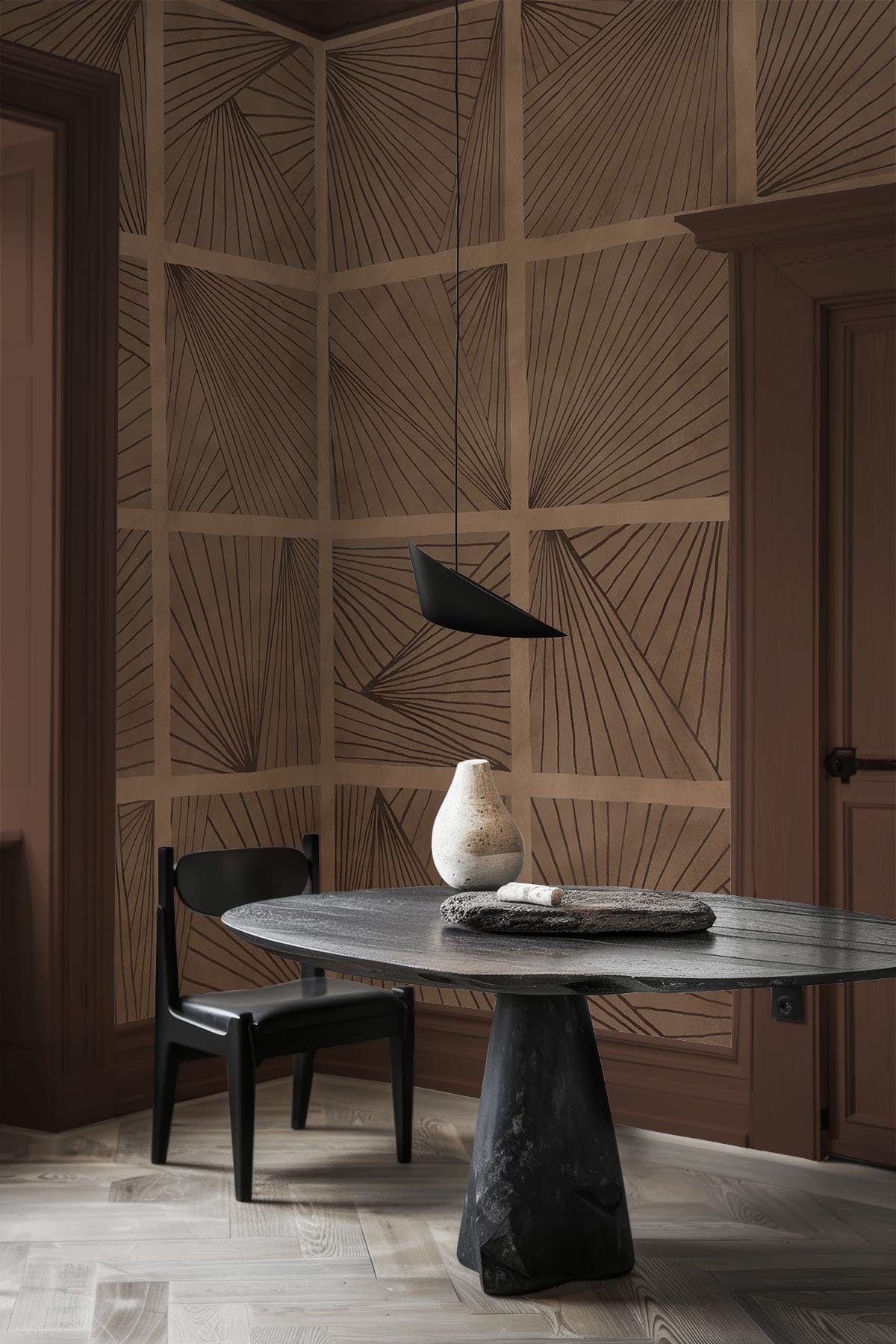 Deco Grid Brown Wall Mural – Elegant Art Deco Geometric Design ...
