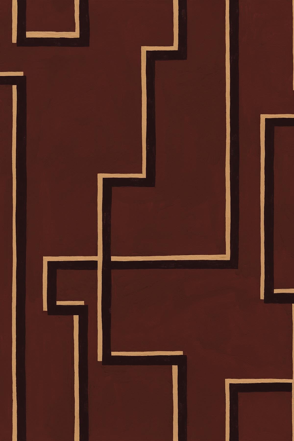 Shadow Lines Marsala Red Wall Mural – Bold Art Deco Elegance ...