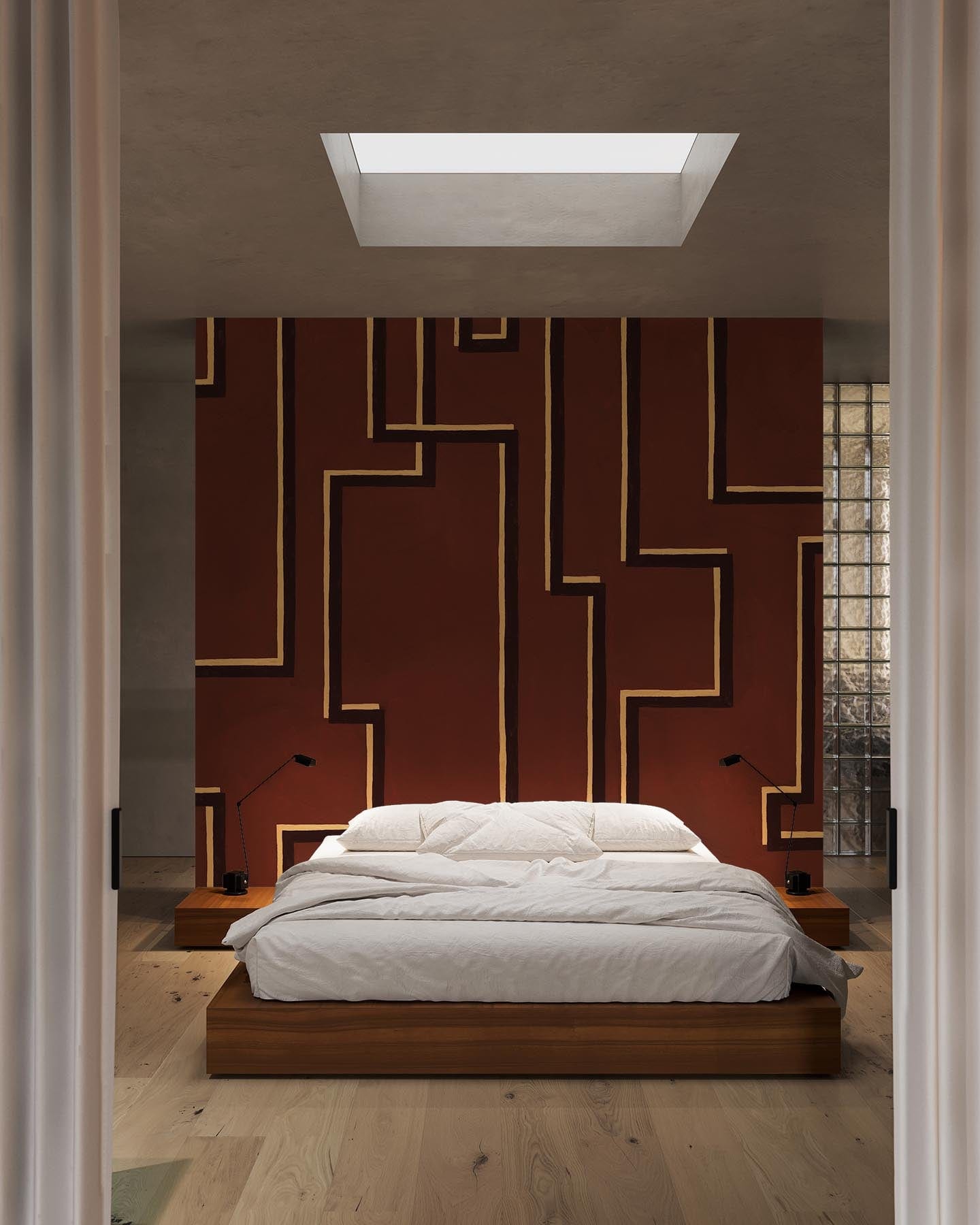 Shadow Lines Marsala Red Wall Mural – Bold Art Deco Elegance ...