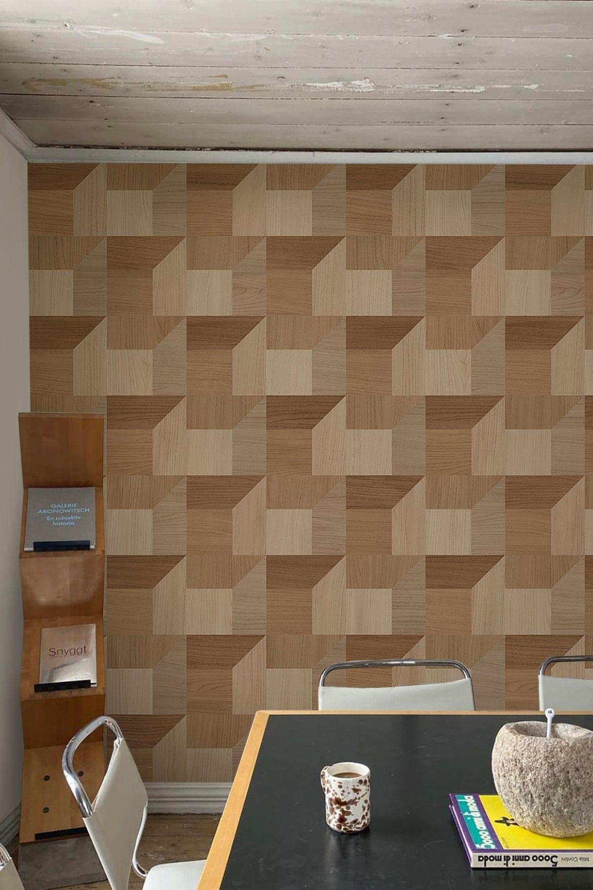 Elevate Your Space with Geometric Wood: white washed oak wall mural ...