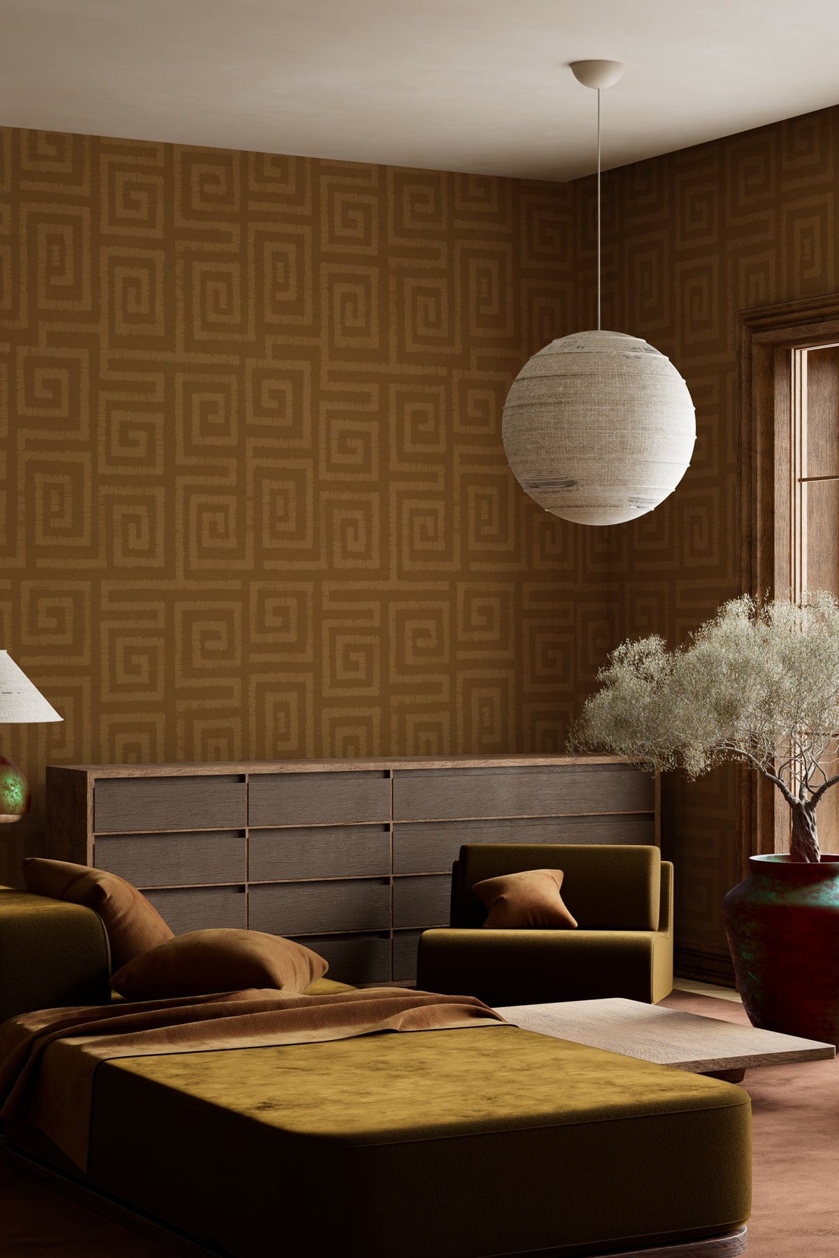 Ochre Pattern Design Artisanal Geometry Ochre Wall Mural | Mediterranean Pattern – belarteSTUDIO