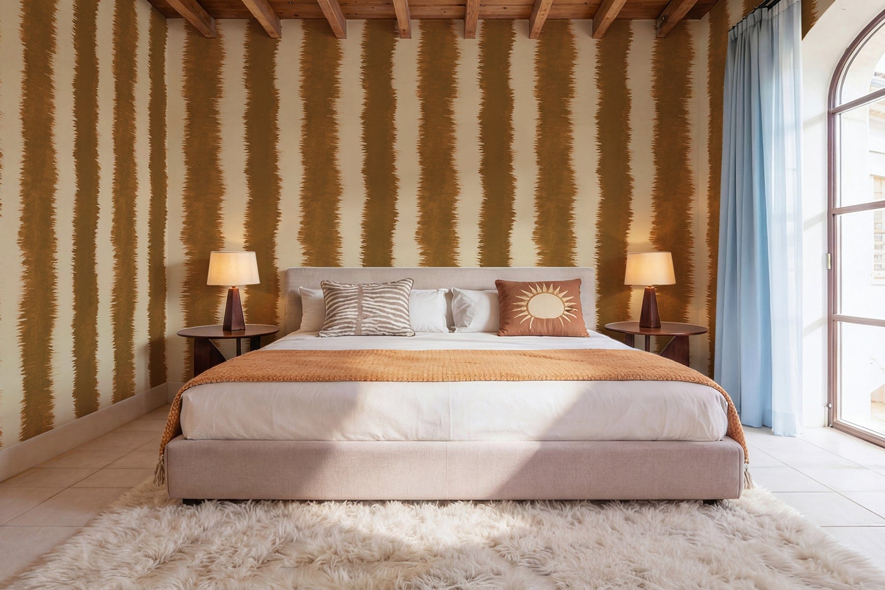 Ochre Pattern Design Artisanal Stripe Ochre Mural | Artistic Vertical Pattern – belarteSTUDIO