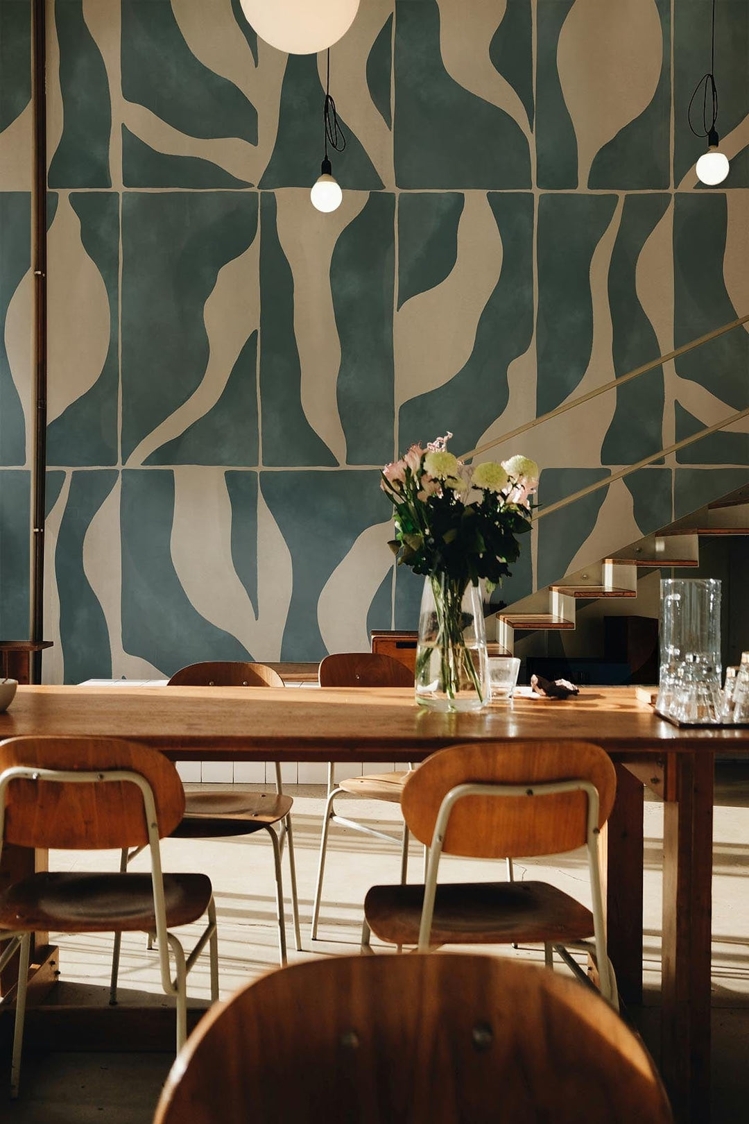 Natural Shapes Teal – Vibrant teal wall mural with flowing curves