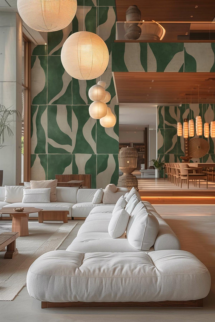 アート702　「ネイチャーS」　インテリアコーディネート Natural Shapes Green – Modern abstract mural with organic flow