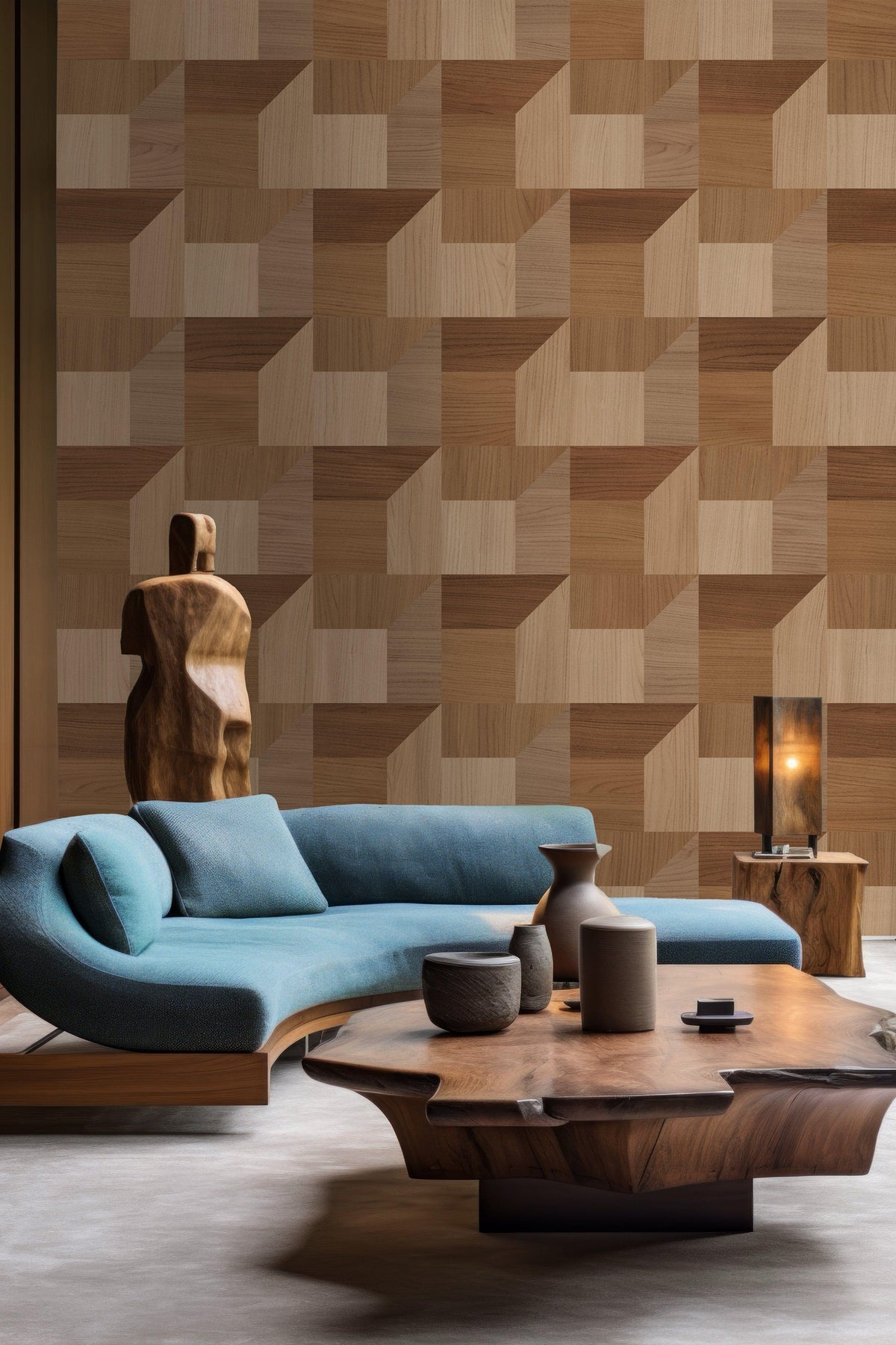 Elevate Your Space with Geometric Wood: white washed oak wall mural ...