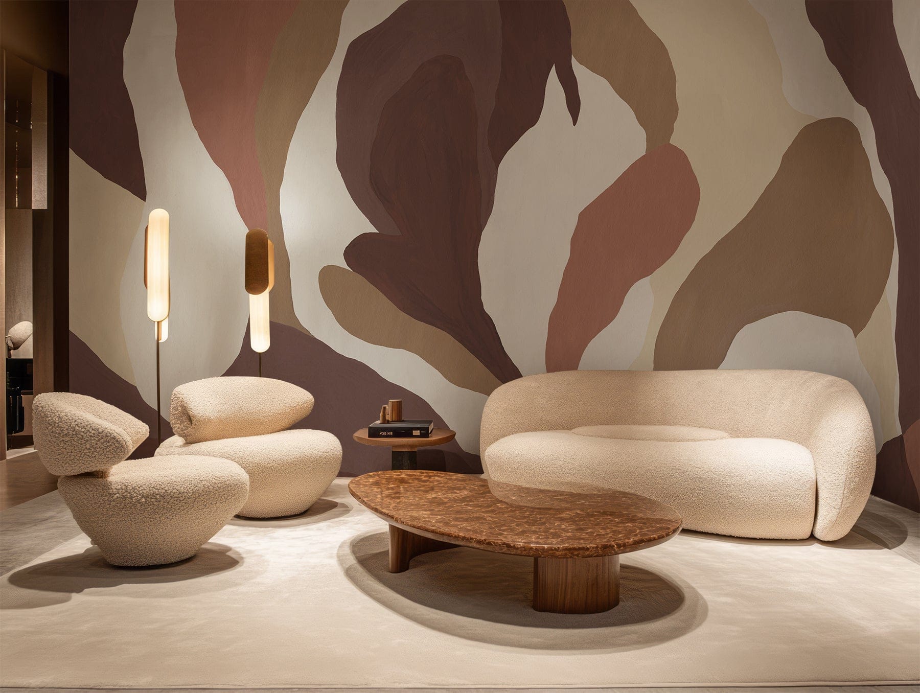 Artistic Petals Brown Wall Mural | Abstract Floral Design – belarteSTUDIO