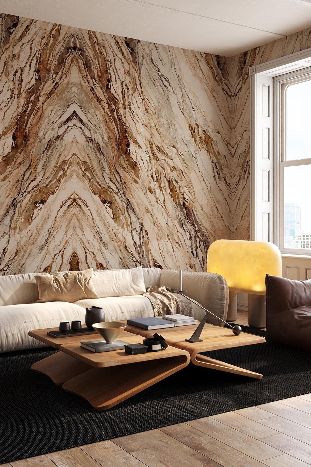 Mirrored Marble in Golden Ochre | Contemporary Minimalism