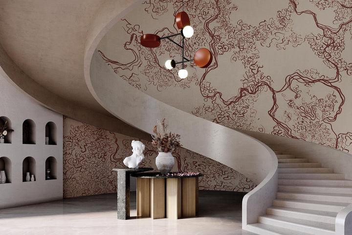 Abstract Sketch | Create a cozy bedroom with this red wall mural