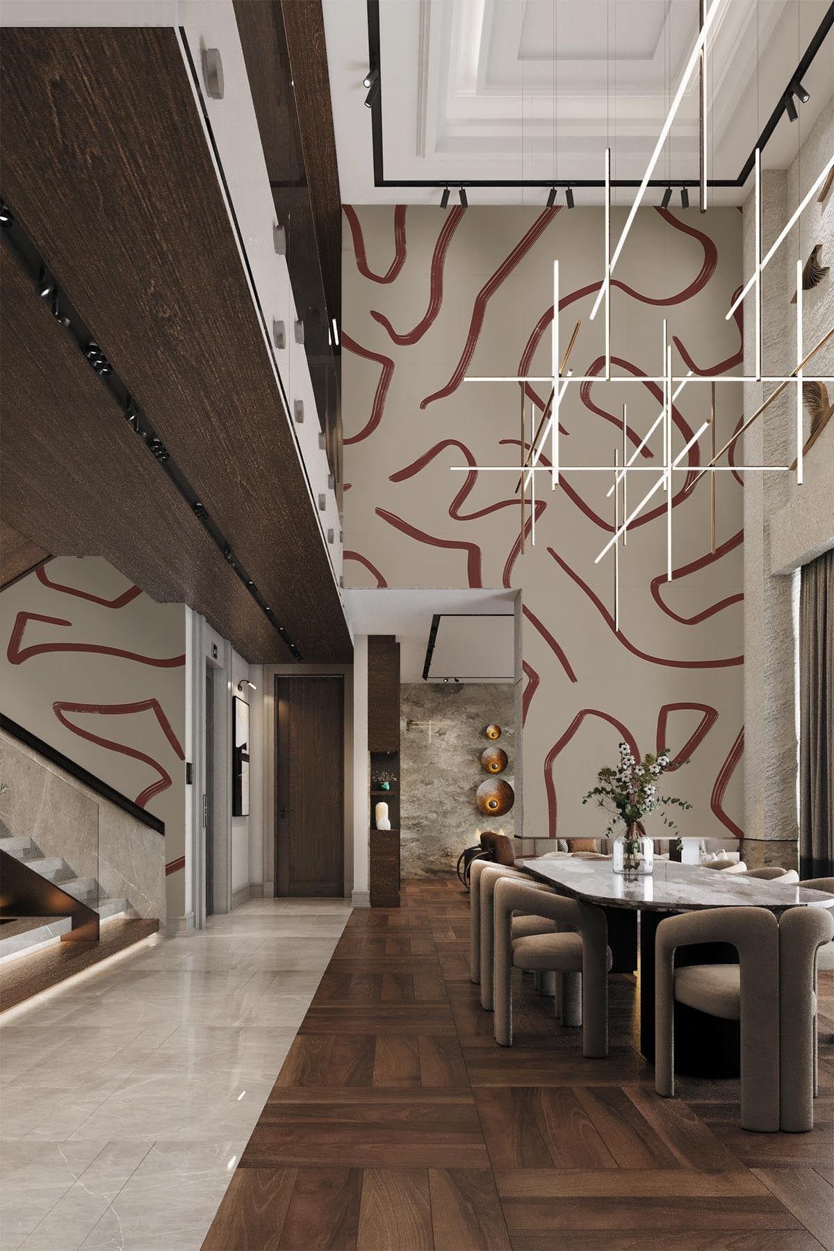 Artistic Lines in rust red adds sophistication to any space ...