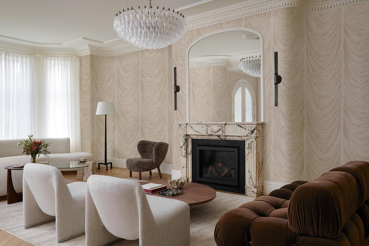 Draped Trompe L'Oeil Beige Wall Mural | BelarteStudio – belarteSTUDIO