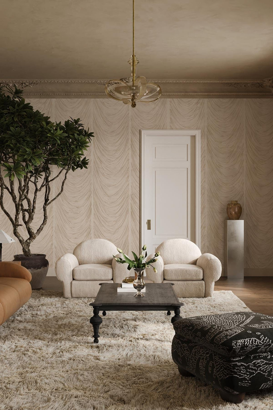 Draped Trompe L'Oeil Beige Wall Mural | BelarteStudio – belarteSTUDIO