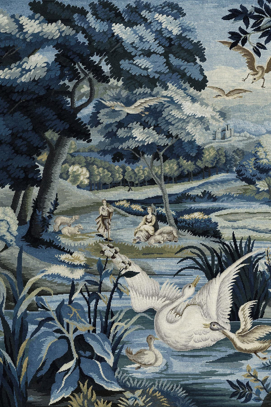 Verdant Tapestry Blue Wall Mural | Scenic Botanical Landscape