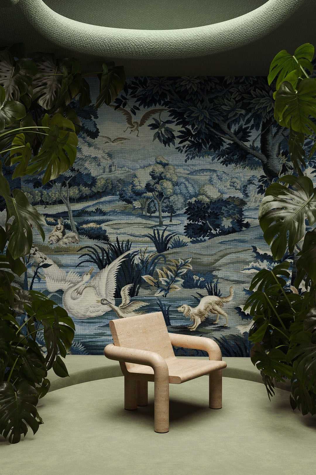 Verdant Tapestry Blue Wall Mural | Scenic Botanical Landscape