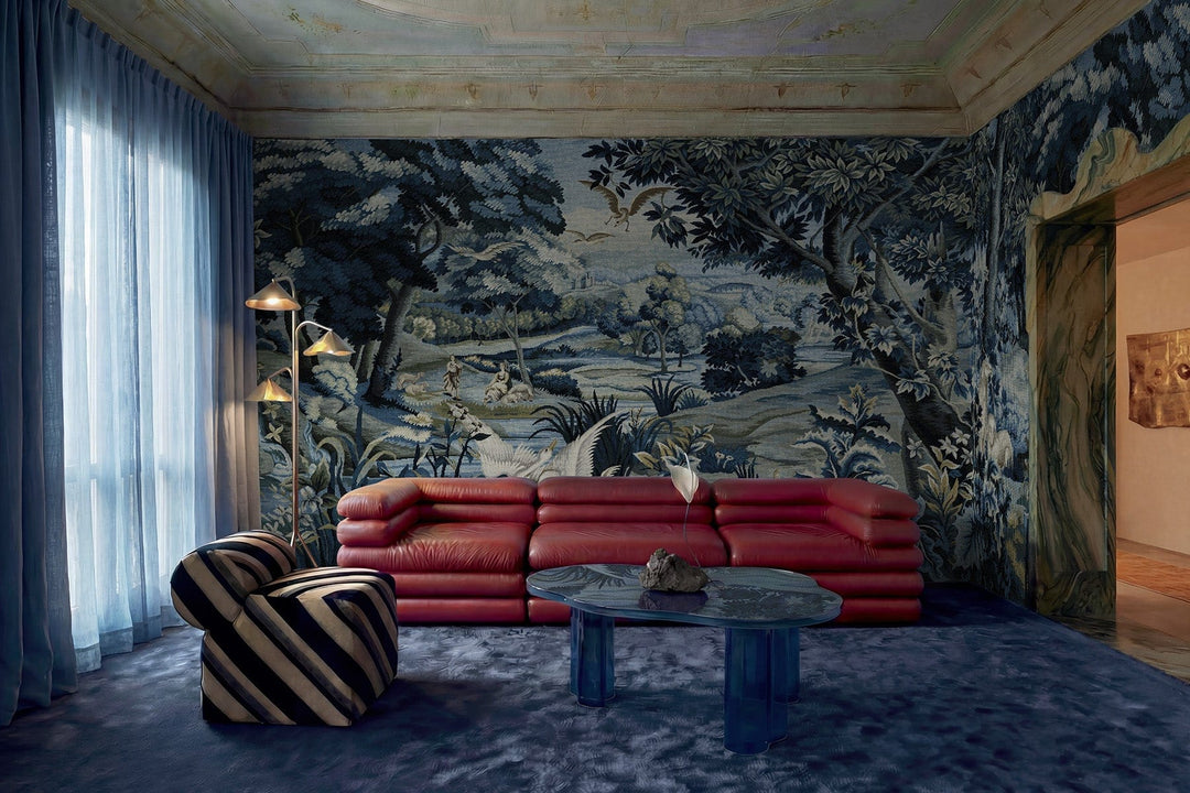 Verdant Tapestry Blue Wall Mural | Scenic Botanical Landscape