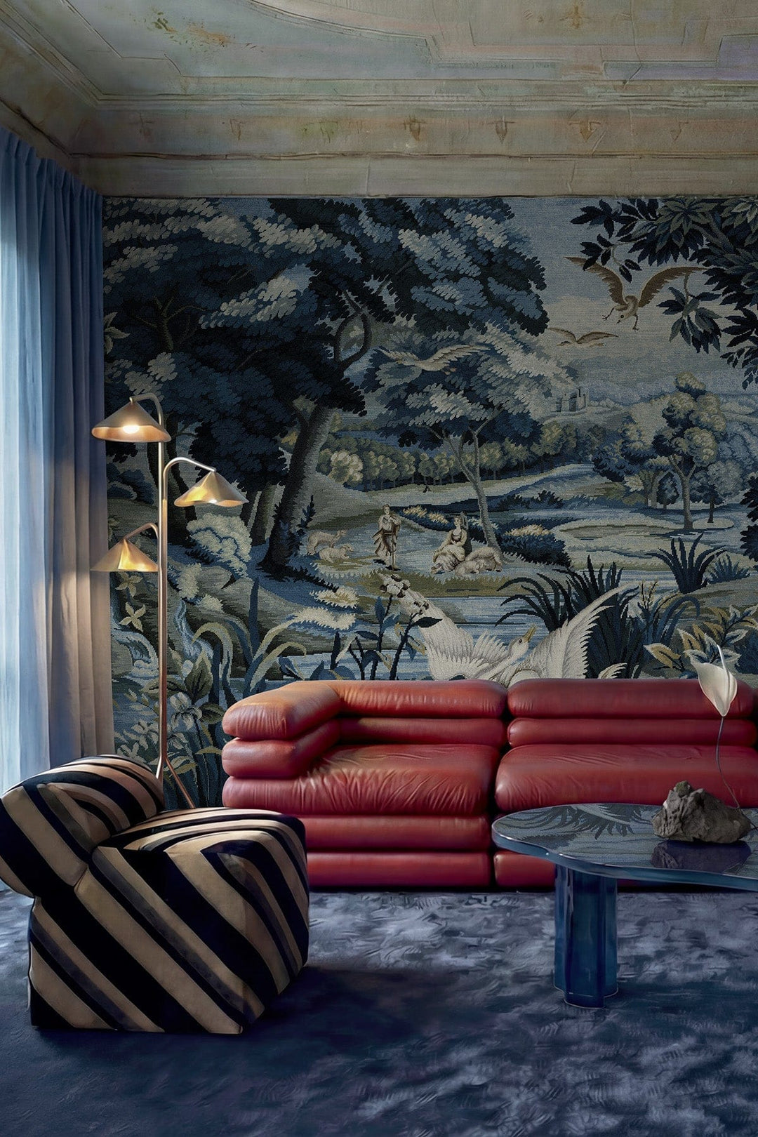 Verdant Tapestry Blue Wall Mural | Scenic Botanical Landscape