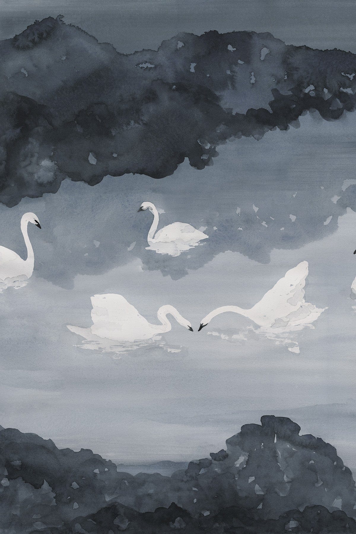 Swan Lake in Blue | Serene Watercolor Wall Mural – belarteSTUDIO