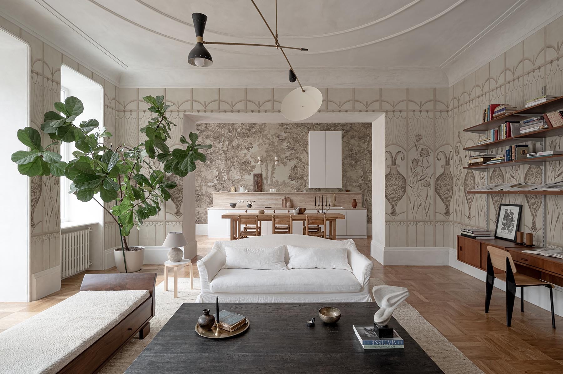 Botanical Deco in Pale Beige – Elegant Art Deco Botanical Wall Mural ...