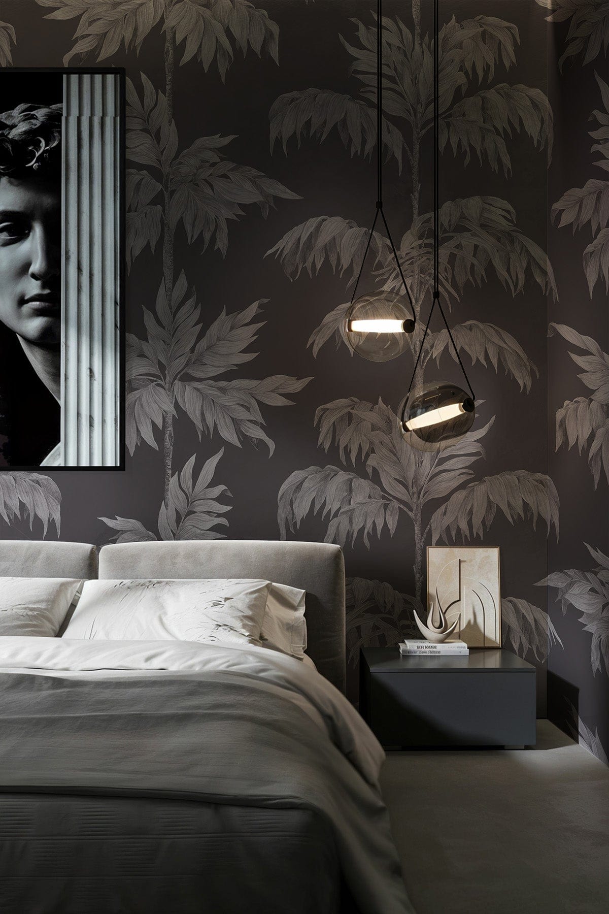 Vintage Palm Tree Graphite – Elegant Art Deco Wall Mural in Grey ...