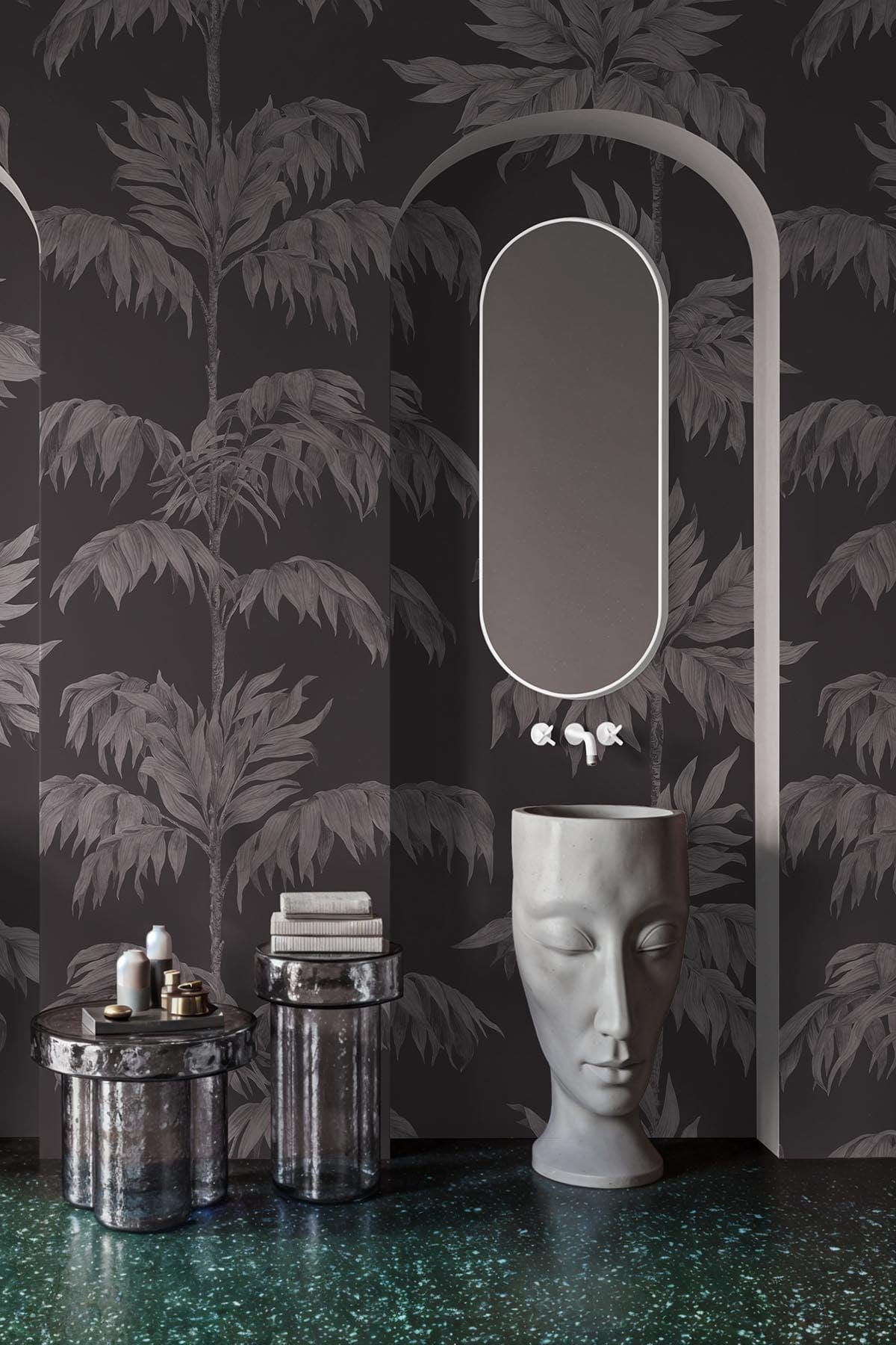 Vintage Palm Tree Graphite – Elegant Art Deco Wall Mural in Grey ...