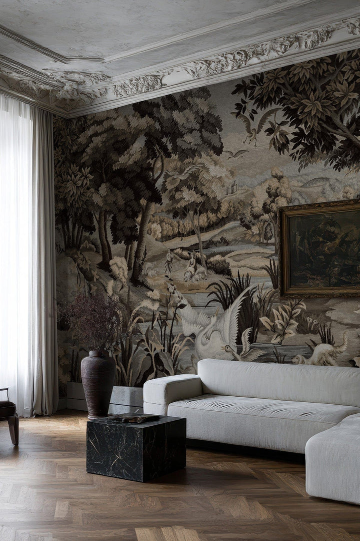 Verdant Tapestry Black | Luxury Botanical Wall Mural – belarteSTUDIO