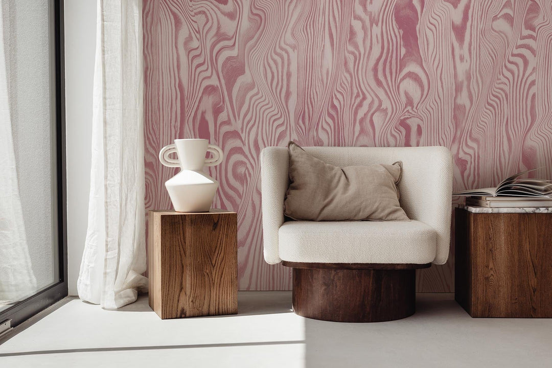 Vibrant Veneer Pink – Elegant Wall Mural with Marbled Wood Texture
