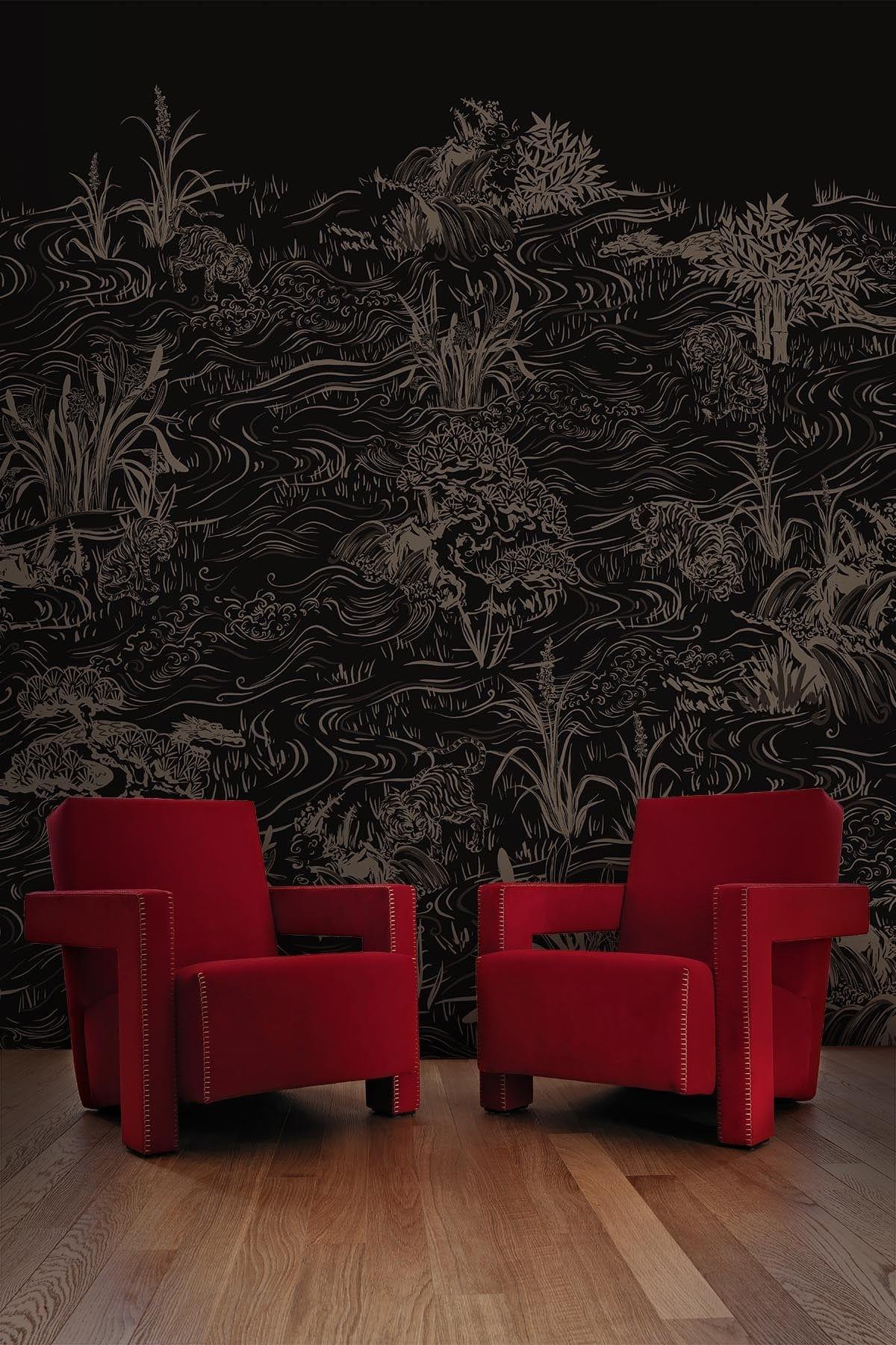 Tiger Ink | Black landscape wall mural with a touch of Asian vibe ...