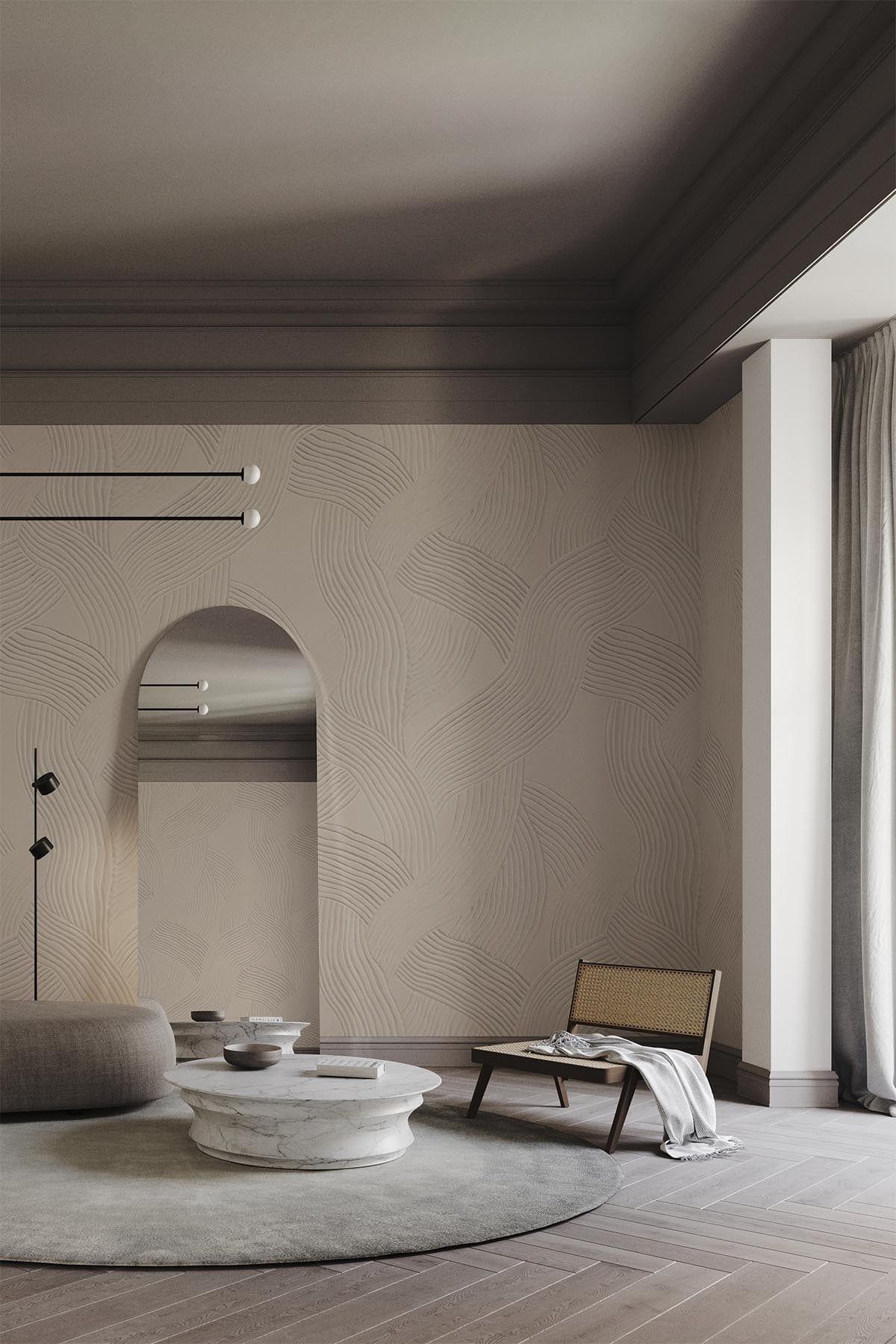 Carved Lines | Neutral wall mural | Japandi interior – belarteSTUDIO