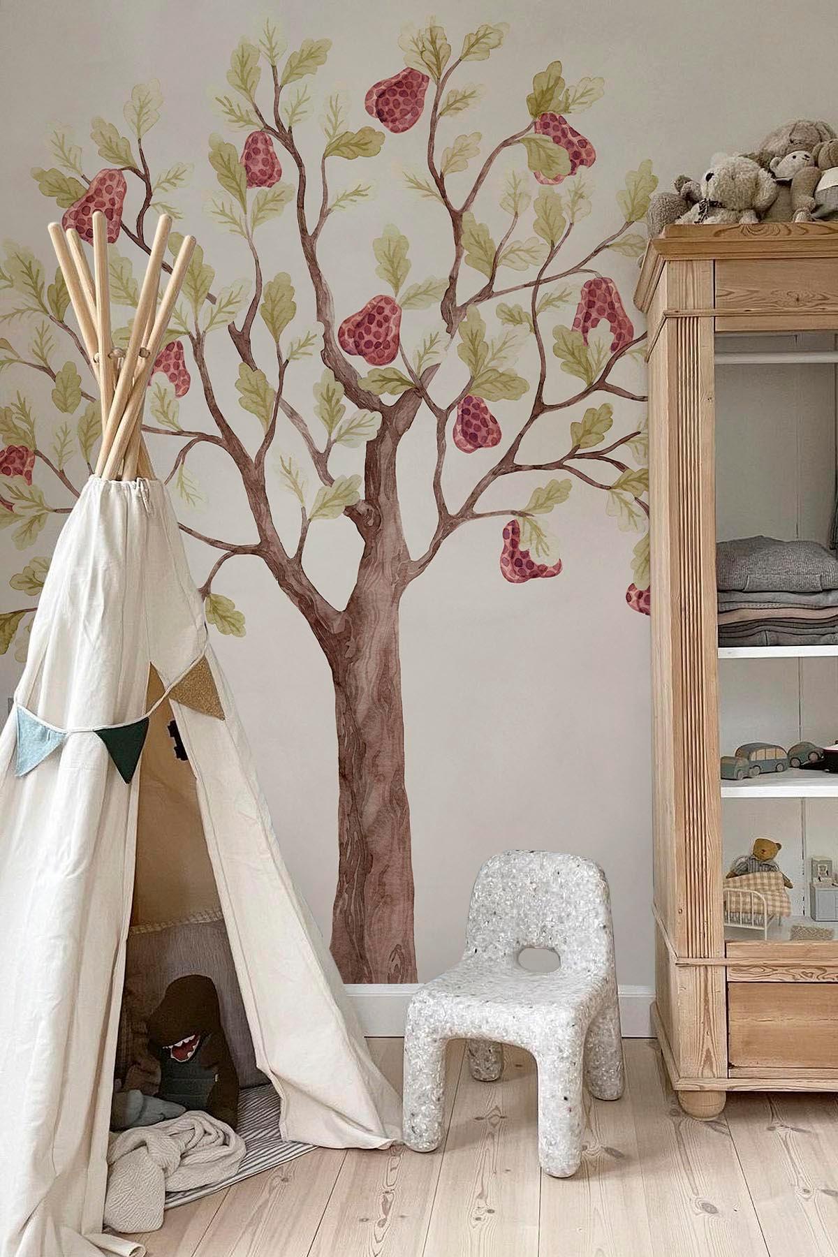 Barn träd tapet mural | Gröna tapeter - Belartestudio. – belarteSTUDIO