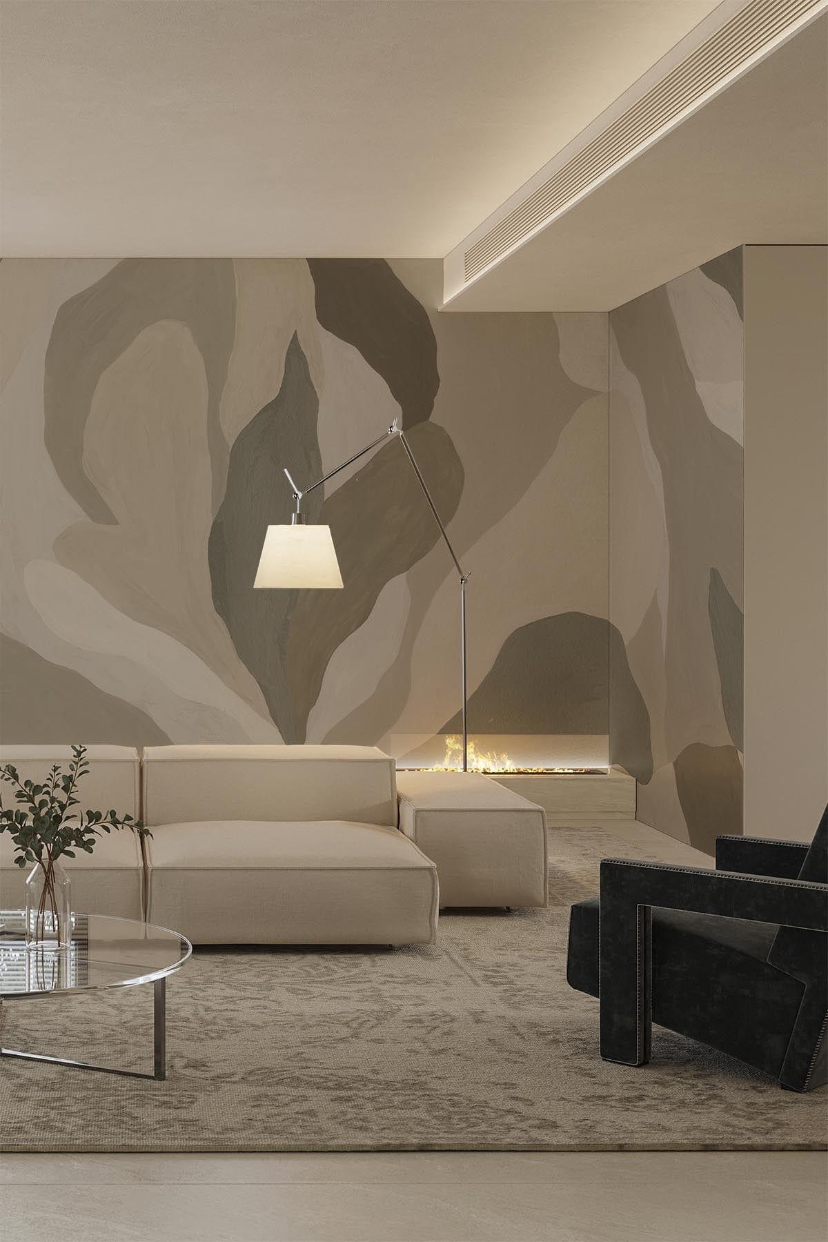 Artistic Petals - Neutral wall mural for the living room – belarteSTUDIO