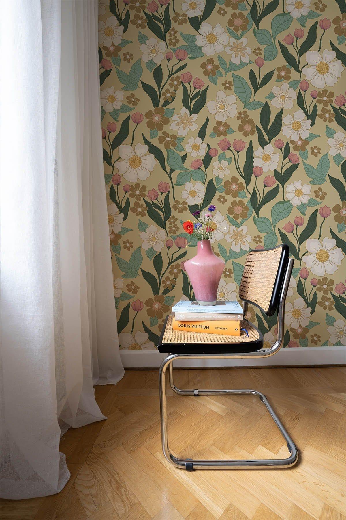 Vintage blommig tapet / gul blommig tapet-belarteSTUDIO.