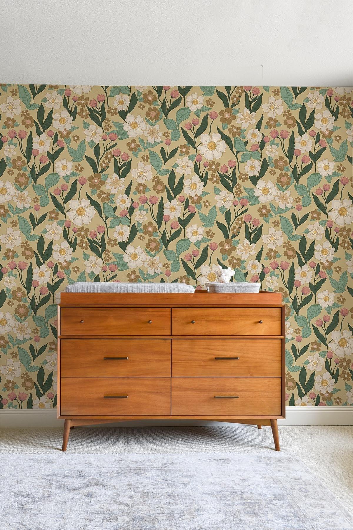 Vintage blommig tapet / gul blommig tapet-belarteSTUDIO.