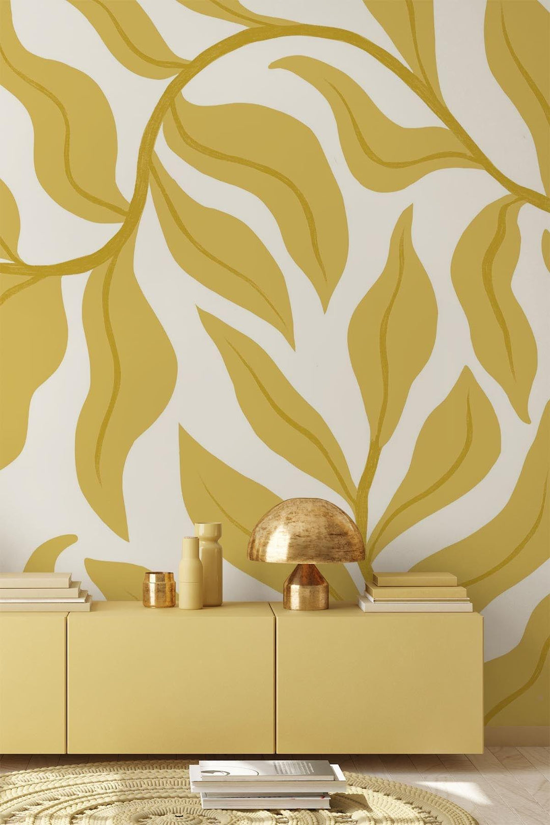 Yellow leaves wallpaper | Boho wall mural - belarteSTUDIO.